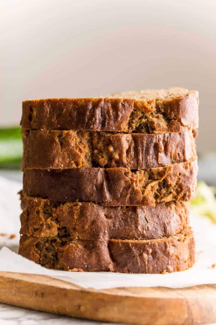 gluten free zucchini bread slices stacked