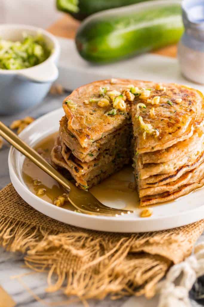 Zucchini Bread Pancakes stack cut into