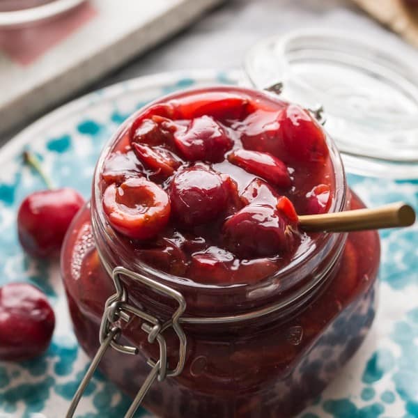 cherry pie filling in a jar