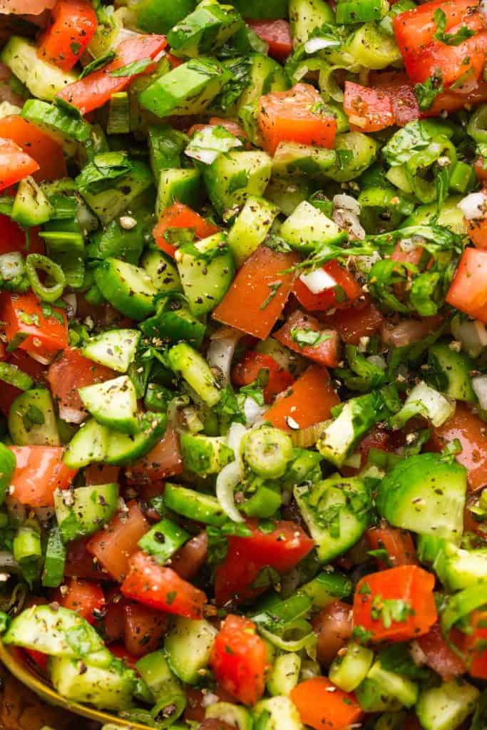 up close picture of (Salad-e Shirazi) mixed together