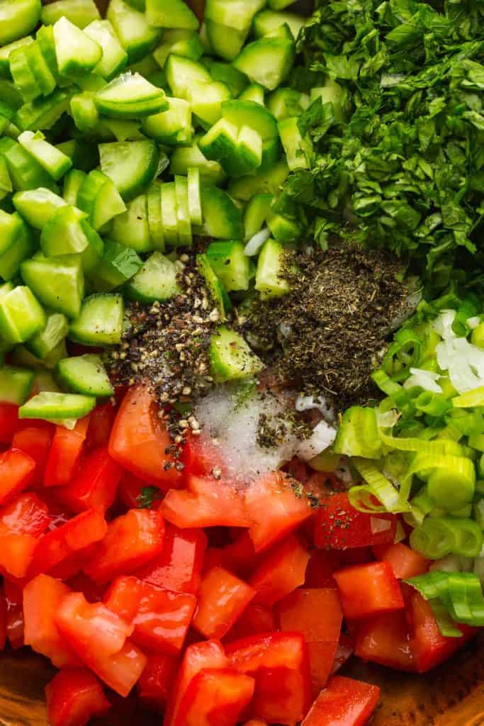Shirazi Salad up close and unmixed