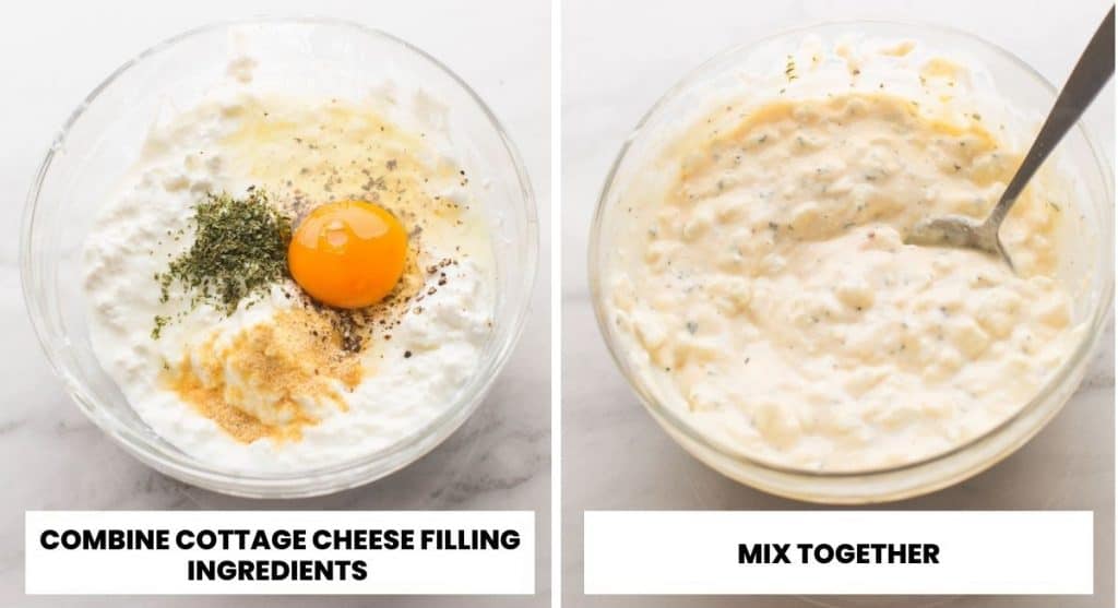 lasagna cheese filling ingredients mixed in a bowl