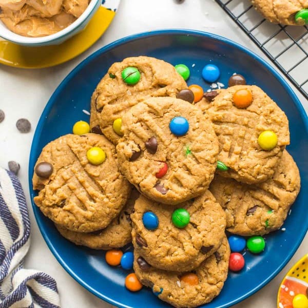 oat free monster cookies on a plate