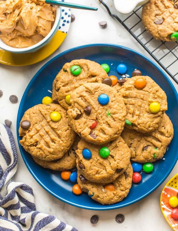 oat free monster cookies on a plate