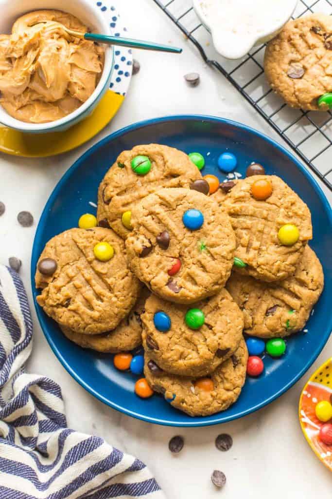 oat free monster cookies on a plate