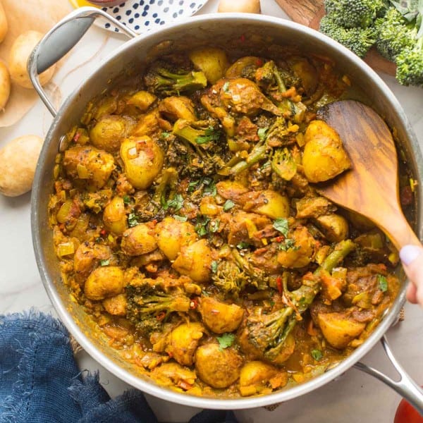 broccoli-potato-curry-in a large pan