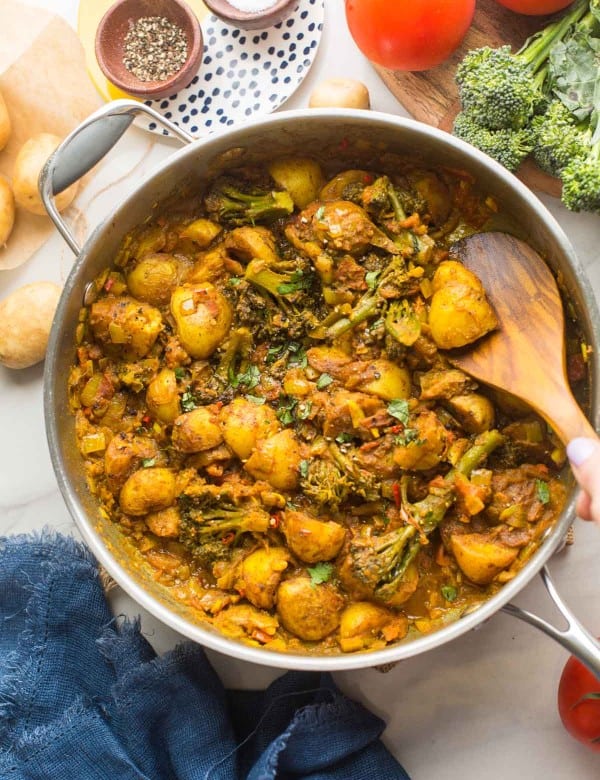 broccoli-potato-curry-in a large pan