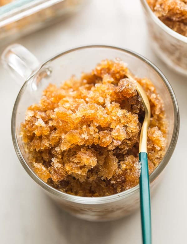 Coffee Granita in a small mug with a spoon