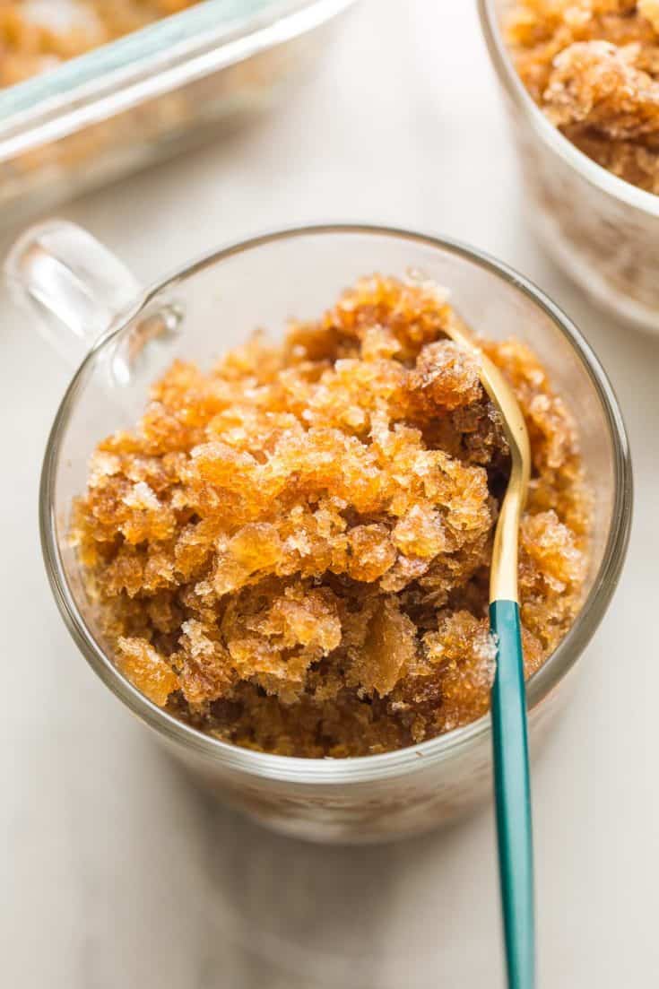 Coffee Granita in a small mug with a spoon