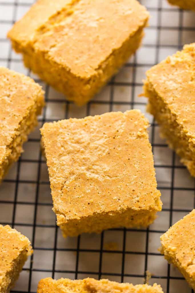 slices of Gluten Free Cornbread cooling on a wire rack