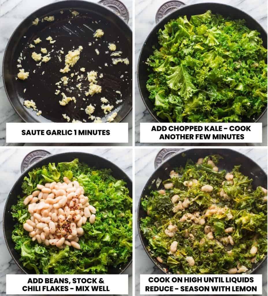 collage on the kale and white bean skillet