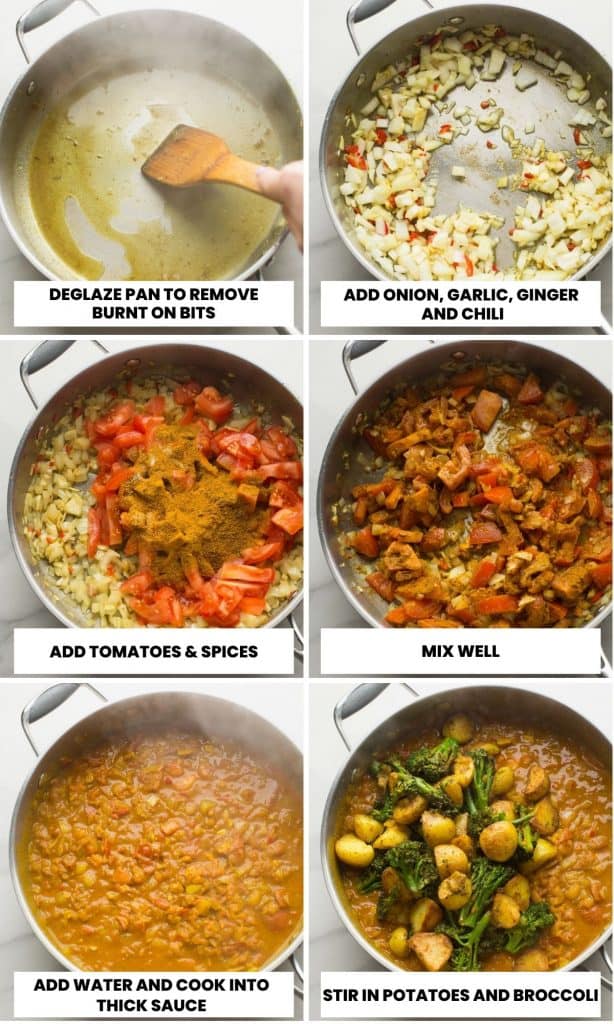 potato curry sauce preparation collage