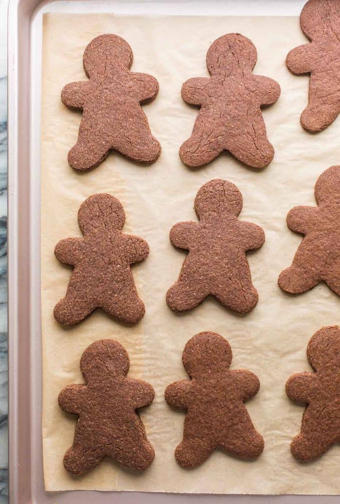 chocolate sugar cookies men on a a baking sheet