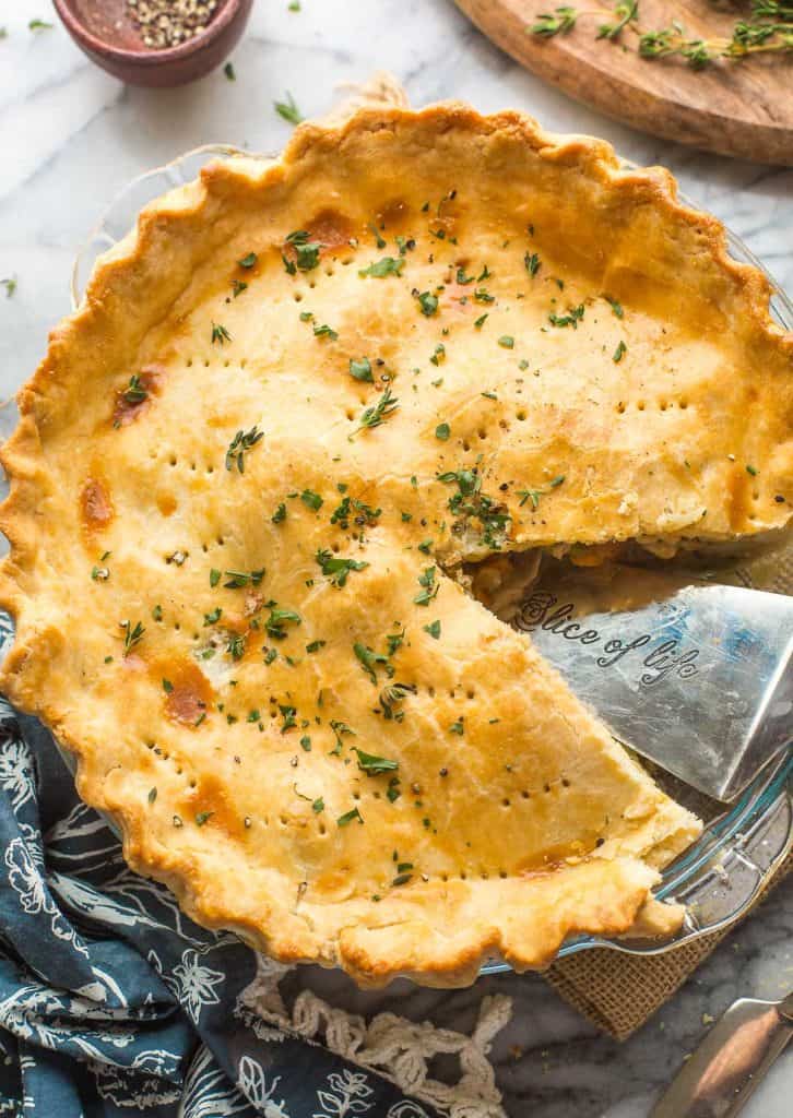 Gluten Free Chicken Pot Pie with a slice missing