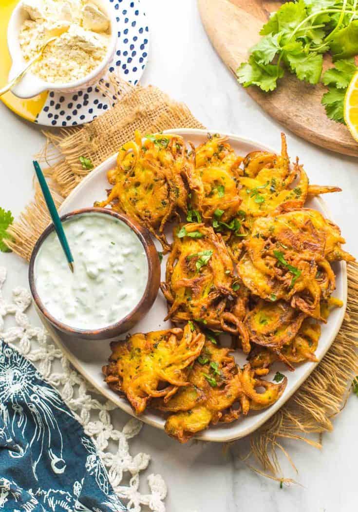 onion bhajis on a plate