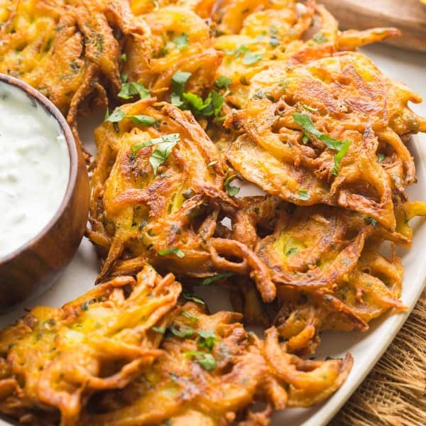 onion bhajis on a plate