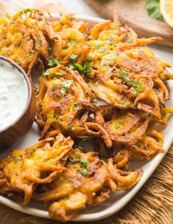 onion bhajis on a plate