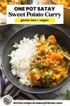 Satay Sweet Potato Curry Pin image with text: gluten free + vegan