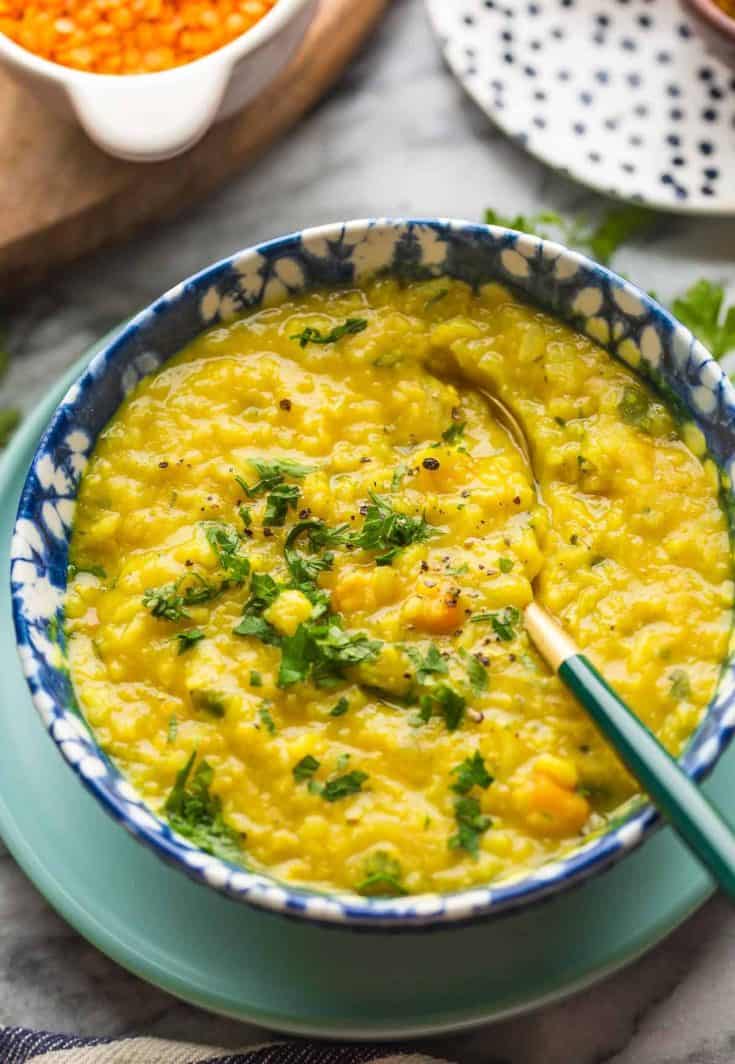 lebanese lentil soup topped with fresh parsley