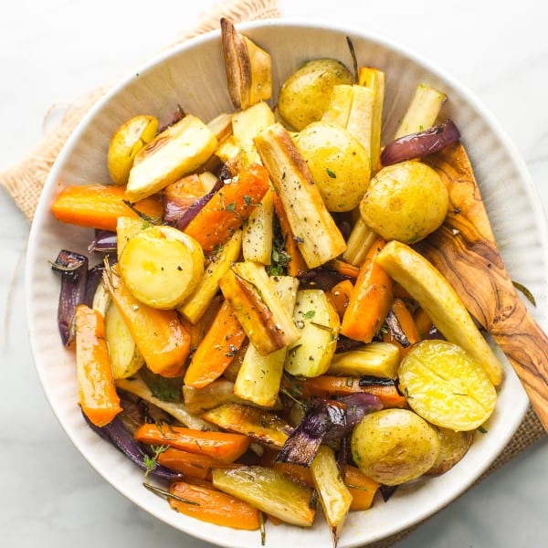 Roasted Root Vegetables in a serving bowl