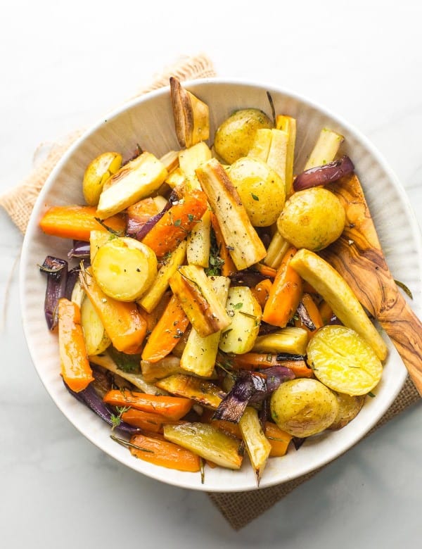 Roasted Root Vegetables in a serving bowl