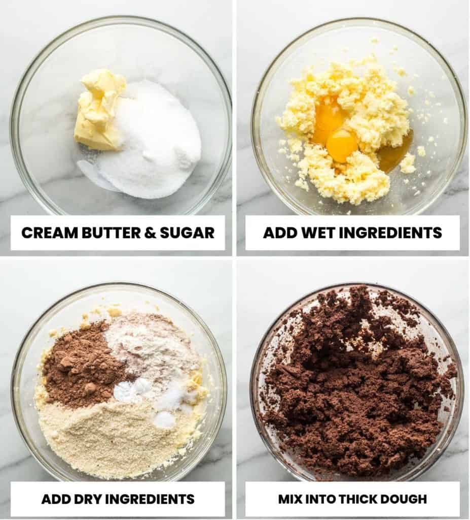 chocolate sugar cookies dough prep collage