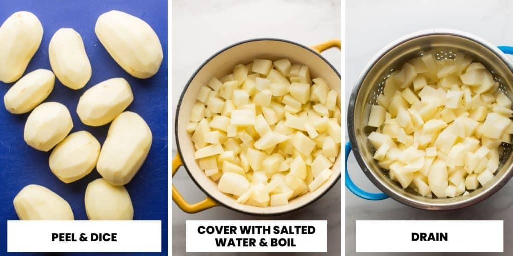 vegan mashed potatoes prep collage