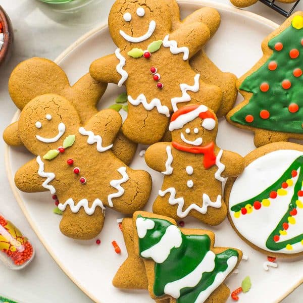 decorated Gluten Free Gingerbread Cookies on a plate