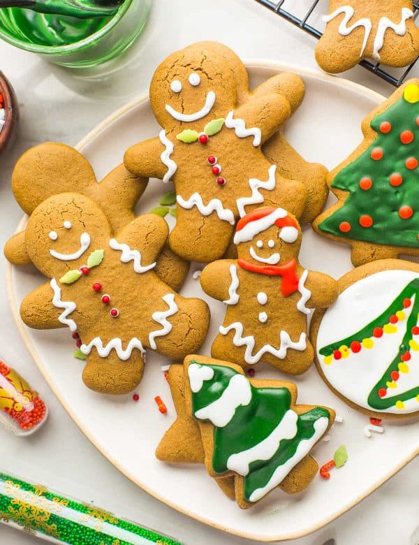 decorated Gluten Free Gingerbread Cookies on a plate