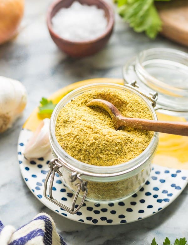 Homemade Vegetable Bouillon Powder in a small jar