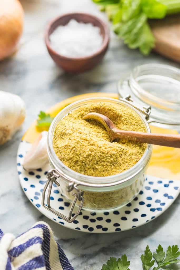 Homemade Vegetable Bouillon Powder in a small jar