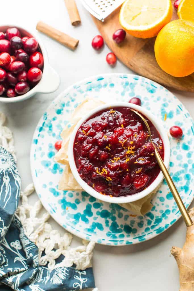 Apple Cranberry Sauce topped with orange zest 