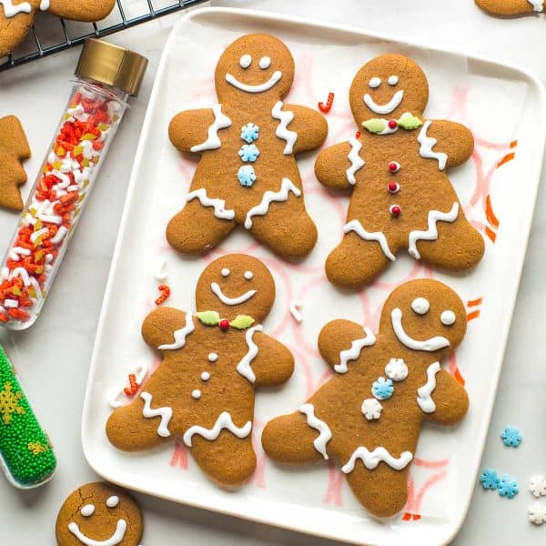 gluten free vegan gingerbread cookies on a plate