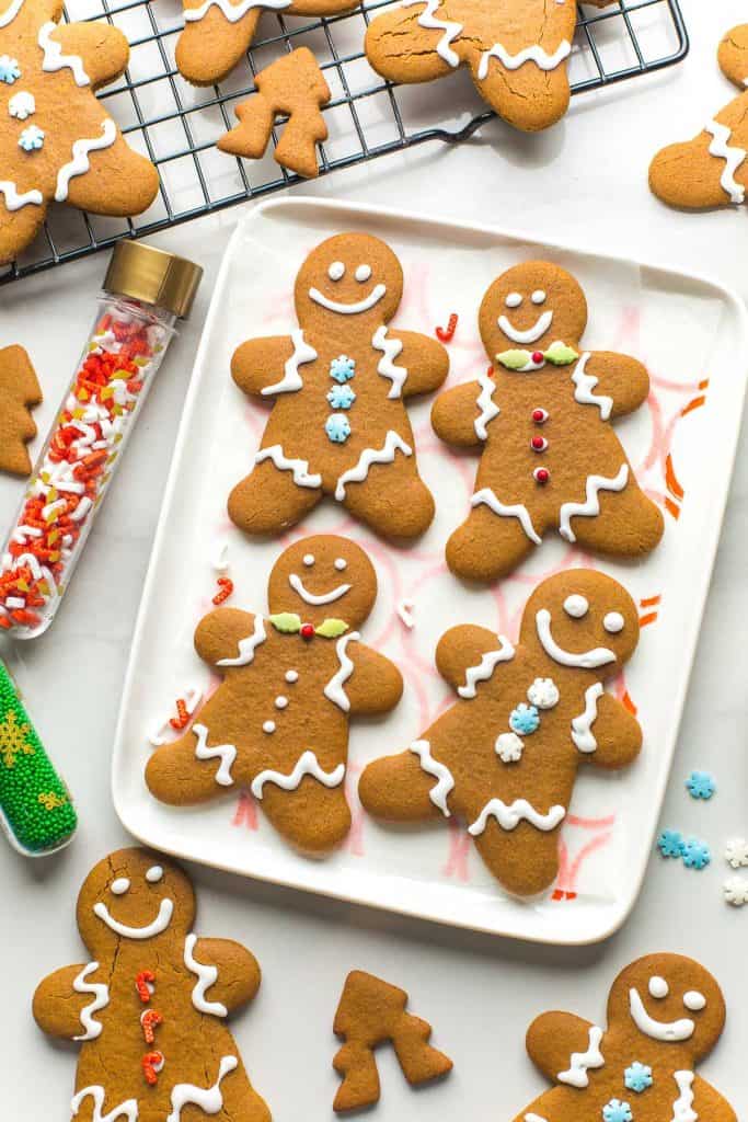 four gluten free gingerbread  men on a plate