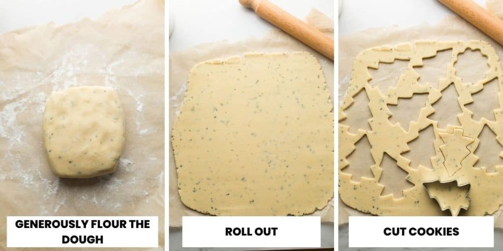 rolling and cutting dough collage