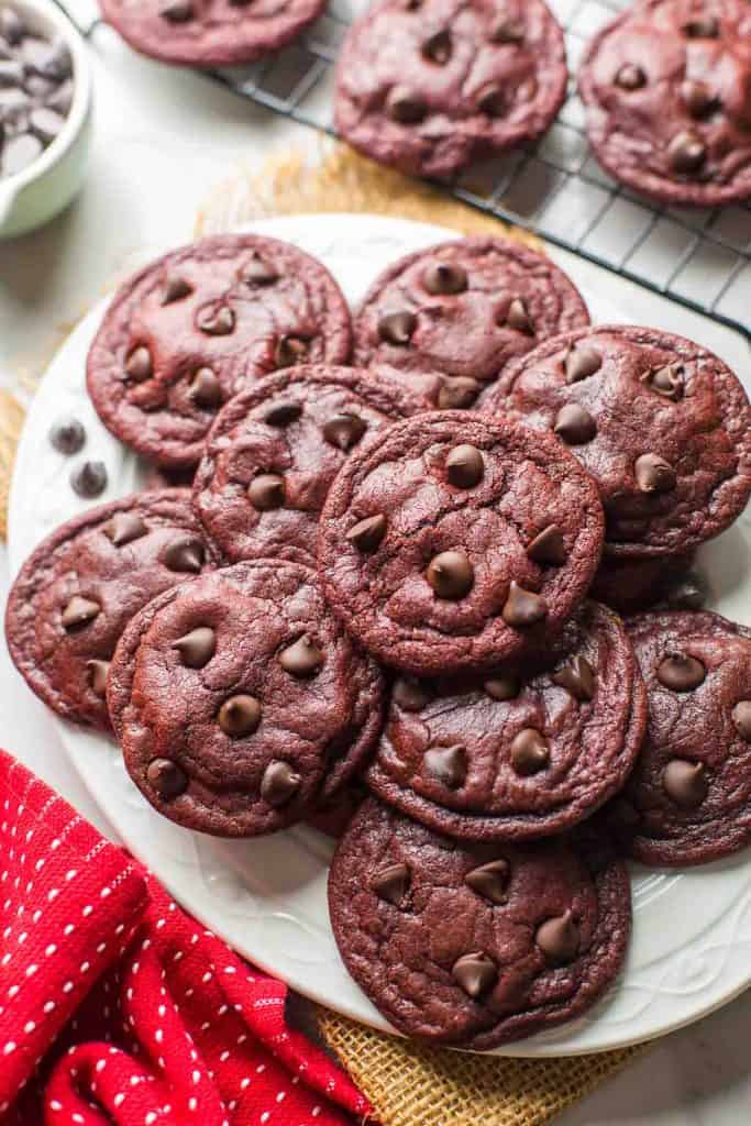 Gluten Free Red Velvet Cookies on a plate