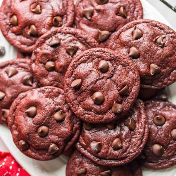gluten free red velvet cookies on a plate
