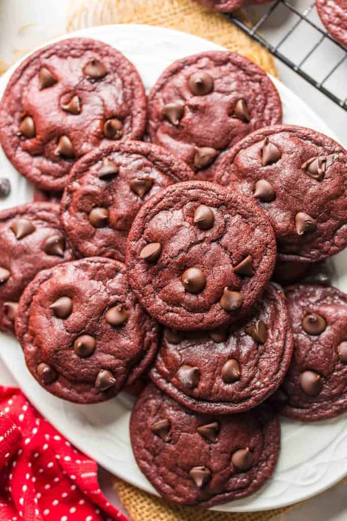 Gluten Free Red Velvet Cookies on a plate