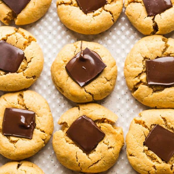 Gluten Free Peanut Butter Blossoms on a baking sheet