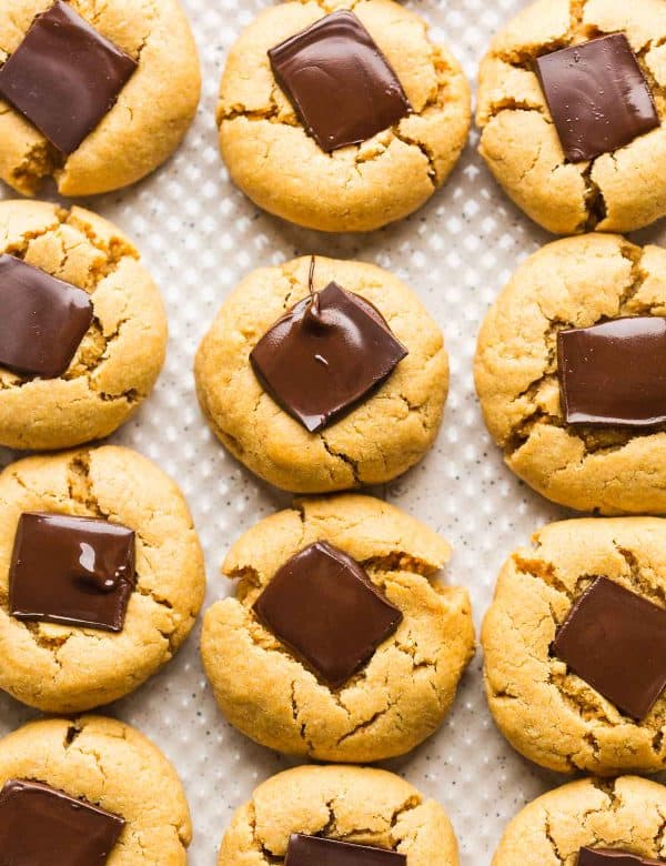 Gluten Free Peanut Butter Blossoms on a baking sheet