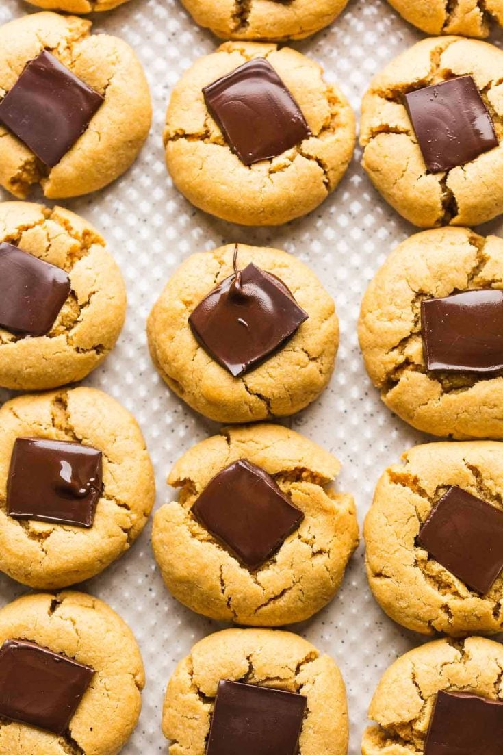 Gluten Free Peanut Butter Blossoms on a baking sheet