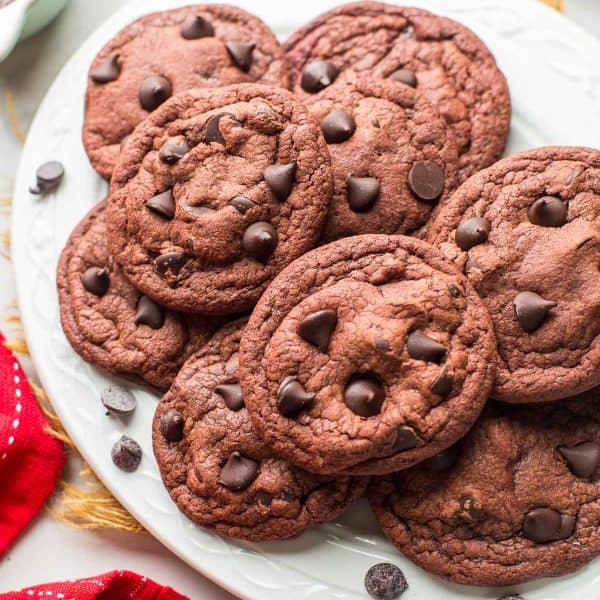 paleo red velvet cookies on a plate