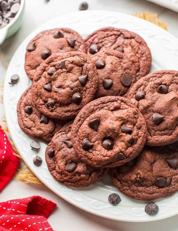 paleo red velvet cookies on a plate