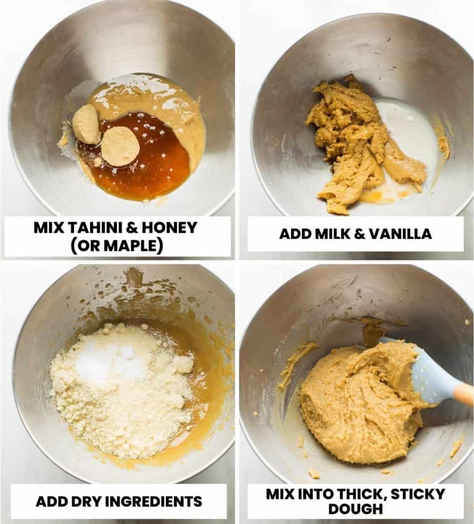 tahini cookie dough prep collage