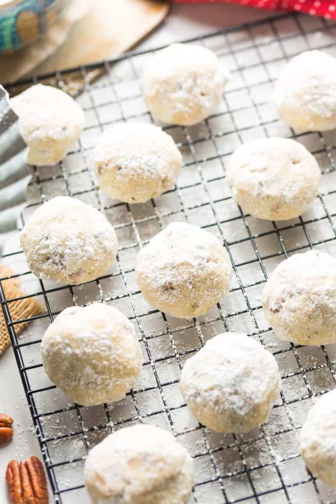 Buttered Pecan Meltaways cooling on a wire rack