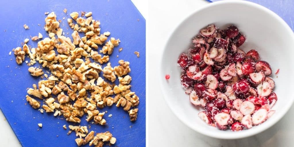 chopped walnuts and sugar coated cranberries