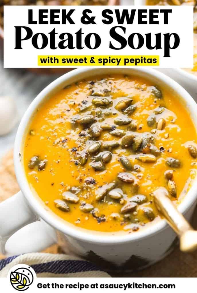 leek and sweet potato soup pinterest graphic