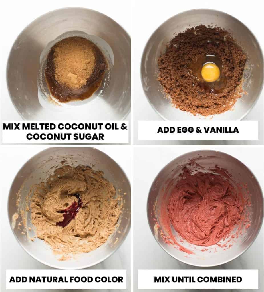 Paleo Red Velvet Cookie dough prep collage