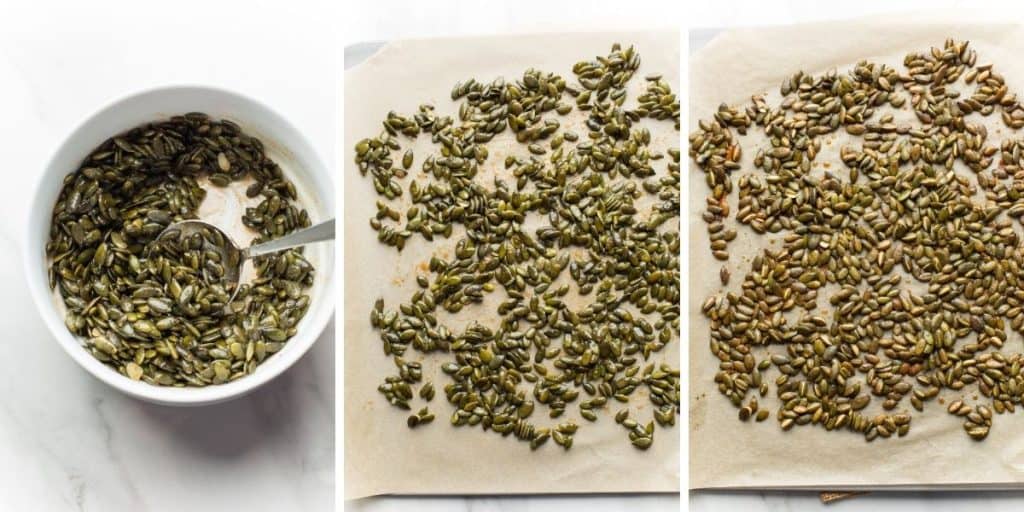 collage showing how to make roasted pepitas