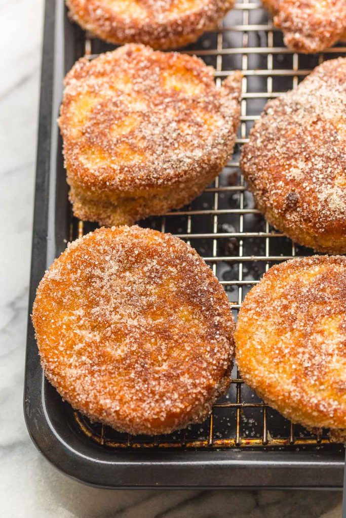 banana fritters cooling on a wire rack